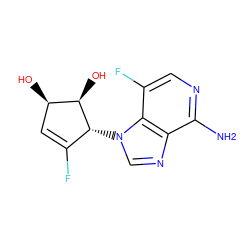 Nc1ncc(F)c2c1ncn2[C@@H]1C(F)=C[C@@H](O)[C@H]1O ZINC000169349406