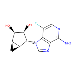 Nc1ncc(F)c2c1ncn2[C@H]1[C@H](O)[C@H](O)[C@@H]2C[C@@H]21 ZINC000169349404