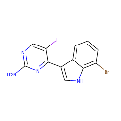 Nc1ncc(I)c(-c2c[nH]c3c(Br)cccc23)n1 ZINC000072111171