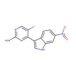 Nc1ncc(I)c(-c2c[nH]c3cc([N+](=O)[O-])ccc23)n1 ZINC000072109909