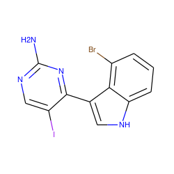 Nc1ncc(I)c(-c2c[nH]c3cccc(Br)c23)n1 ZINC000072110262