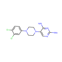Nc1ncc(N2CCN(c3ccc(Cl)c(Cl)c3)CC2)c(N)n1 ZINC000584905263