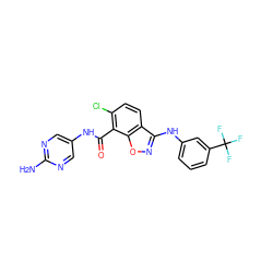 Nc1ncc(NC(=O)c2c(Cl)ccc3c(Nc4cccc(C(F)(F)F)c4)noc23)cn1 ZINC000040422535