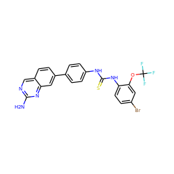 Nc1ncc2ccc(-c3ccc(NC(=S)Nc4ccc(Br)cc4OC(F)(F)F)cc3)cc2n1 ZINC001772646193