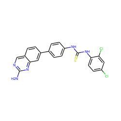 Nc1ncc2ccc(-c3ccc(NC(=S)Nc4ccc(Cl)cc4Cl)cc3)cc2n1 ZINC001772628450