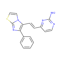 Nc1nccc(/C=C/c2c(-c3ccccc3)nc3sccn23)n1 ZINC000003820806