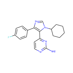 Nc1nccc(-c2c(-c3ccc(F)cc3)ncn2C2CCCCC2)n1 ZINC000038237880