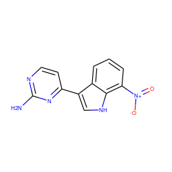 Nc1nccc(-c2c[nH]c3c([N+](=O)[O-])cccc23)n1 ZINC000072107834