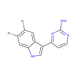 Nc1nccc(-c2c[nH]c3cc(Br)c(Br)cc23)n1 ZINC000014947428