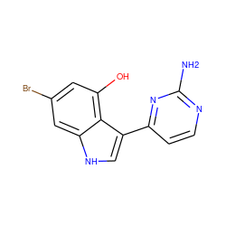 Nc1nccc(-c2c[nH]c3cc(Br)cc(O)c23)n1 ZINC000014589170