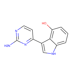 Nc1nccc(-c2c[nH]c3cccc(O)c23)n1 ZINC000014589169