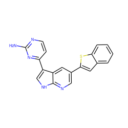 Nc1nccc(-c2c[nH]c3ncc(-c4cc5ccccc5s4)cc23)n1 ZINC001772646471