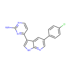 Nc1nccc(-c2c[nH]c3ncc(-c4ccc(Cl)cc4)cc23)n1 ZINC001772635571