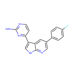 Nc1nccc(-c2c[nH]c3ncc(-c4ccc(F)cc4)cc23)n1 ZINC001772601067