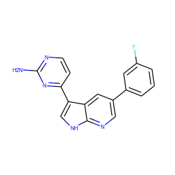 Nc1nccc(-c2c[nH]c3ncc(-c4cccc(F)c4)cc23)n1 ZINC001772596679