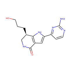 Nc1nccc(-c2cc3c([nH]2)[C@H](CCCO)CNC3=O)n1 ZINC000040428902