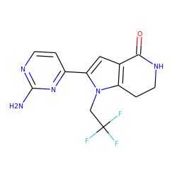 Nc1nccc(-c2cc3c(n2CC(F)(F)F)CCNC3=O)n1 ZINC000028970456