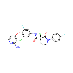 Nc1nccc(Oc2ccc(NC(=O)[C@@]3(Cl)CCCN(c4ccc(F)cc4)C3=O)cc2F)c1Cl ZINC000169333346