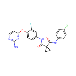 Nc1nccc(Oc2ccc(NC(=O)C3(C(=O)Nc4ccc(Cl)cc4)CC3)cc2F)n1 ZINC001772590471