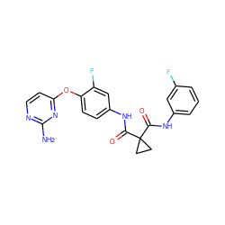 Nc1nccc(Oc2ccc(NC(=O)C3(C(=O)Nc4cccc(F)c4)CC3)cc2F)n1 ZINC001772618764