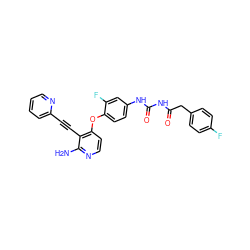 Nc1nccc(Oc2ccc(NC(=O)NC(=O)Cc3ccc(F)cc3)cc2F)c1C#Cc1ccccn1 ZINC000040428702