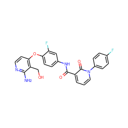 Nc1nccc(Oc2ccc(NC(=O)c3cccn(-c4ccc(F)cc4)c3=O)cc2F)c1CO ZINC000040866864