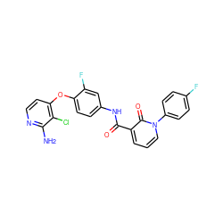 Nc1nccc(Oc2ccc(NC(=O)c3cccn(-c4ccc(F)cc4)c3=O)cc2F)c1Cl ZINC000040867088