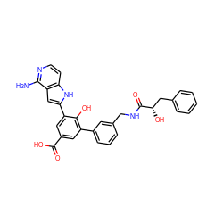 Nc1nccc2[nH]c(-c3cc(C(=O)O)cc(-c4cccc(CNC(=O)[C@@H](O)Cc5ccccc5)c4)c3O)cc12 ZINC000101090954