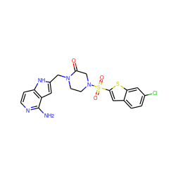 Nc1nccc2[nH]c(CN3CCN(S(=O)(=O)c4cc5ccc(Cl)cc5s4)CC3=O)cc12 ZINC000100935042