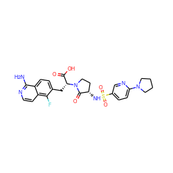 Nc1nccc2c(F)c(C[C@H](C(=O)O)N3CC[C@H](NS(=O)(=O)c4ccc(N5CCCC5)nc4)C3=O)ccc12 ZINC000142619570