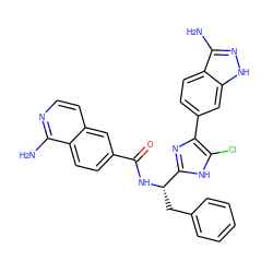 Nc1nccc2cc(C(=O)N[C@@H](Cc3ccccc3)c3nc(-c4ccc5c(N)n[nH]c5c4)c(Cl)[nH]3)ccc12 ZINC000113726455