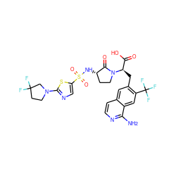 Nc1nccc2cc(C[C@H](C(=O)O)N3CC[C@H](NS(=O)(=O)c4cnc(N5CCC(F)(F)C5)s4)C3=O)c(C(F)(F)F)cc12 ZINC000208001023
