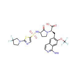 Nc1nccc2cc(C[C@H](C(=O)O)N3CC[C@H](NS(=O)(=O)c4cnc(N5CCC(F)(F)C5)s4)C3=O)c(OC(F)(F)F)cc12 ZINC000207980017