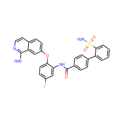 Nc1nccc2ccc(Oc3ccc(F)cc3NC(=O)c3ccc(-c4ccccc4S(N)(=O)=O)cc3)cc12 ZINC000029400154