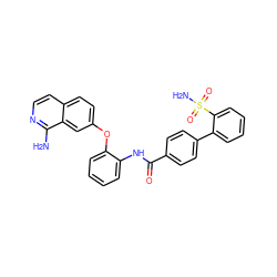 Nc1nccc2ccc(Oc3ccccc3NC(=O)c3ccc(-c4ccccc4S(N)(=O)=O)cc3)cc12 ZINC000013442954