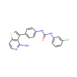 Nc1nccc2scc(-c3ccc(NC(=O)Nc4cccc(Cl)c4)cc3)c12 ZINC000028703840