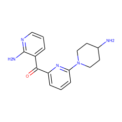 Nc1ncccc1C(=O)c1cccc(N2CCC(N)CC2)n1 ZINC000084758126