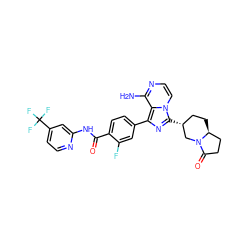 Nc1nccn2c([C@@H]3CC[C@H]4CCC(=O)N4C3)nc(-c3ccc(C(=O)Nc4cc(C(F)(F)F)ccn4)c(F)c3)c12 ZINC000145647389