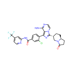 Nc1nccn2c([C@@H]3CC[C@H]4CCC(=O)N4C3)nc(-c3ccc(C(=O)Nc4cc(C(F)(F)F)ccn4)cc3Cl)c12 ZINC000145472976