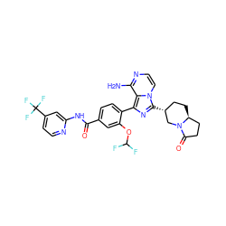 Nc1nccn2c([C@@H]3CC[C@H]4CCC(=O)N4C3)nc(-c3ccc(C(=O)Nc4cc(C(F)(F)F)ccn4)cc3OC(F)F)c12 ZINC000145287010