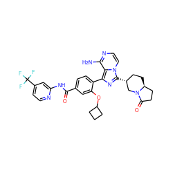 Nc1nccn2c([C@@H]3CC[C@H]4CCC(=O)N4C3)nc(-c3ccc(C(=O)Nc4cc(C(F)(F)F)ccn4)cc3OC3CCC3)c12 ZINC000145533397