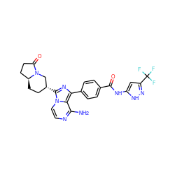 Nc1nccn2c([C@@H]3CC[C@H]4CCC(=O)N4C3)nc(-c3ccc(C(=O)Nc4cc(C(F)(F)F)n[nH]4)cc3)c12 ZINC000145410895