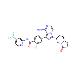 Nc1nccn2c([C@@H]3CC[C@H]4CCC(=O)N4C3)nc(-c3ccc(C(=O)Nc4cc(C(F)F)ccn4)c(F)c3)c12 ZINC000145588241