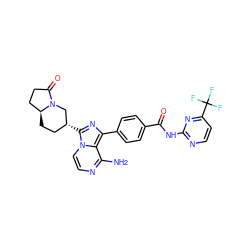 Nc1nccn2c([C@@H]3CC[C@H]4CCC(=O)N4C3)nc(-c3ccc(C(=O)Nc4nccc(C(F)(F)F)n4)cc3)c12 ZINC000145629195