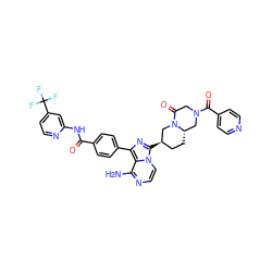 Nc1nccn2c([C@@H]3CC[C@H]4CN(C(=O)c5ccncc5)CC(=O)N4C3)nc(-c3ccc(C(=O)Nc4cc(C(F)(F)F)ccn4)cc3)c12 ZINC000217098733