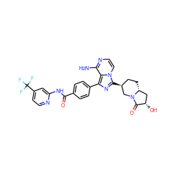 Nc1nccn2c([C@H]3CC[C@@H]4C[C@H](O)C(=O)N4C3)nc(-c3ccc(C(=O)Nc4cc(C(F)(F)F)ccn4)cc3)c12 ZINC000145459090