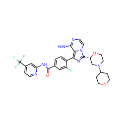 Nc1nccn2c([C@H]3CN(C4CCOCC4)CCO3)nc(-c3ccc(C(=O)Nc4cc(C(F)(F)F)ccn4)cc3F)c12 ZINC001772646733