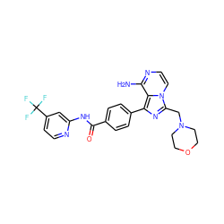 Nc1nccn2c(CN3CCOCC3)nc(-c3ccc(C(=O)Nc4cc(C(F)(F)F)ccn4)cc3)c12 ZINC001772571935