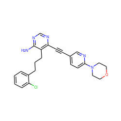 Nc1ncnc(C#Cc2ccc(N3CCOCC3)nc2)c1CCCc1ccccc1Cl ZINC000013475468