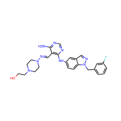 Nc1ncnc(Nc2ccc3c(cnn3Cc3cccc(F)c3)c2)c1/C=N/N1CCN(CCO)CC1 ZINC000040379779